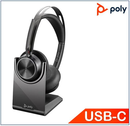 Plantronics/Poly Voyager Focus 2 UC Headset, USB-C, with Charge Stand, up to 19 hours, Active Noise Canceling, Acoustic Fence, Stereo Sound, Mute Aler