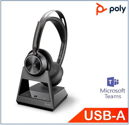 Plantronics/Poly Voyager Focus 2 Office Headset, Teams certified, USB-A, Charge Stand, Connects to PC/Laptop. Mobile AND deskphone