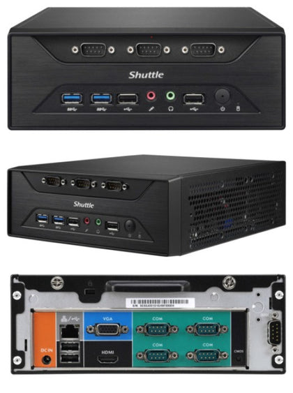 Shuttle XC60J Slim Mini PC 3L Barebone-Celeron J3355, Fan-less, 8x RS232(RS422/485), 3.5' HDD/SSD bay, LAN, HDMI, VGA, 2x DDR3L, M.2 2280, 65W adapter Shuttle
