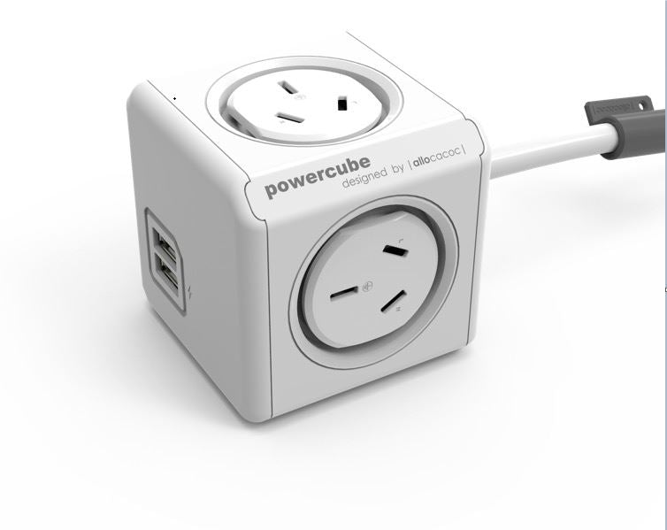 ALLOCACOC POWERCUBE Extended USB 4xOutlets+2 USB, 1.5M WITH SURGE in White New