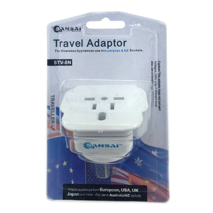 Sansai Travel Adaptor for 240V equipment from Britain, USA, Europe, Japan, China, HongKong, Singapore, Korea & Italy, to use in Australia. Generic