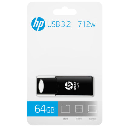 (LS) HP 712W 64GB USB3.2  70MB/s Flash Drive Memory Stick Slide 0°C to 60°C  4.5~5.5 VDC Push-Pull Design External Storage for Windows 10 11 Mac