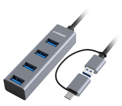 mbeat® 4-Port USB 3.0 Hub with 2-in-1 USB 3.0 & USB-C Converter - Space Grey MBEAT