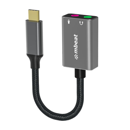 mbeat Elite USB-C to 3.5mm Audio and Microphone Adapter -  Adds Headphone Audio and Microphone Jack to USB-C Computer, Tablet Smartphone Devices - Spa MBEAT