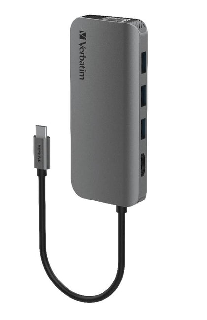 Verbatim USB-C Hub with HDMI, RJ45, SD, microSD, 3x USB A, USB-C PD 100W - Space Grey Verbatim