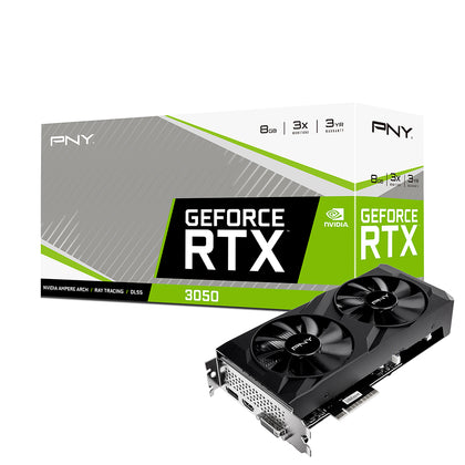 PNY GeForce RTX™ 3050 8GB Verto Dual Fan /PCI-Express 4.0 x8/ Clock Speed  1552 MHz/ Boost Speed  1777 MHz/ Memory Size  8GB GDDR6/ 3-year Warranty