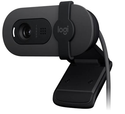 Logitech Brio 100 Full HD 1080p webcam with auto-light balance, integrated privacy shutter, and built-in mic